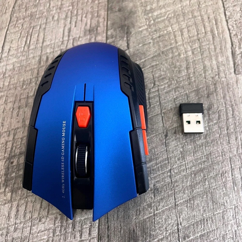 2.4GHz Wireless 6D Gaming Mouse Blue Black Optical‎ 6-Button USB Nano Receiver